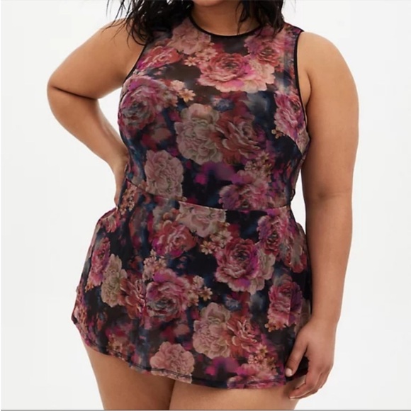 Torrid‎ Floral Print Mesh Underwire One Piece Swimsuit Sz 2X DD/F - Picture 1 of 13
